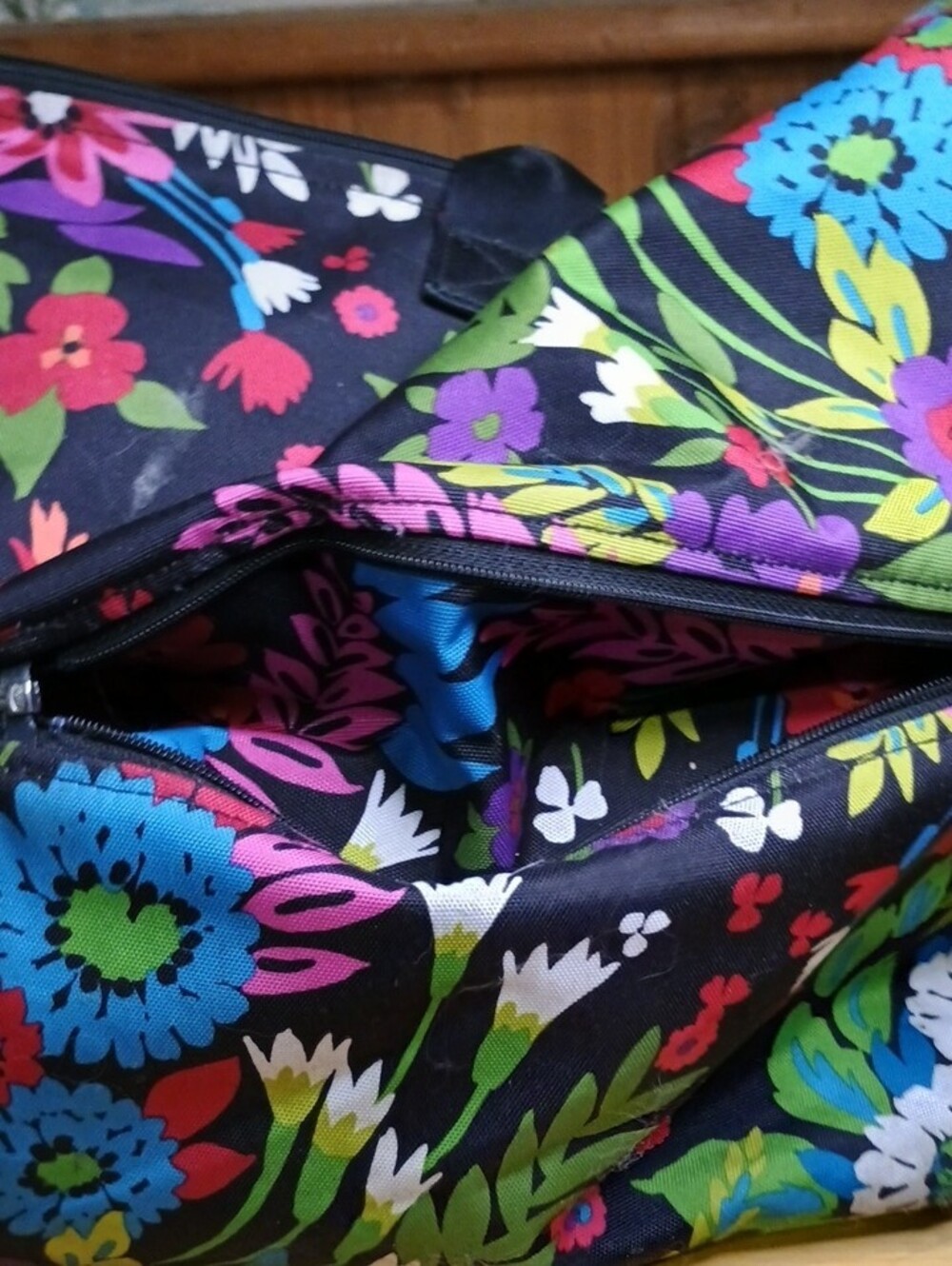 Vera Bradley Canvas Black Floral Travel Duffel with Bright Multicolor Flowers - Picture 8 of 11